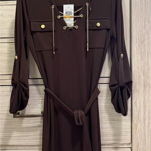 Michael Kors Brown Dress with Gold Details